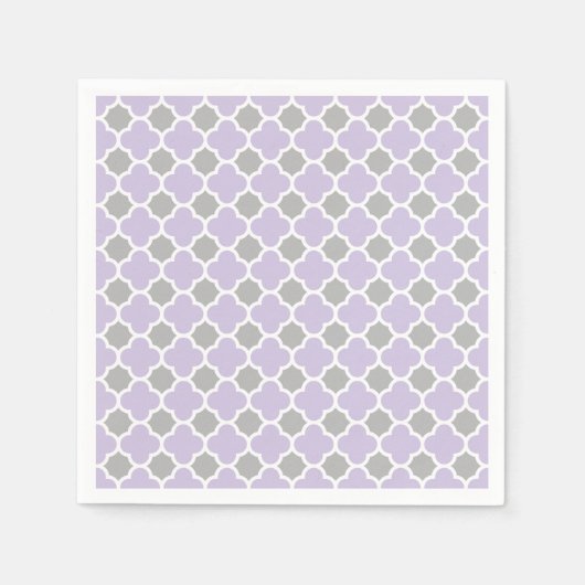 Serviette En Papier Motif Quatrefoil gris blanc violet (Devant)