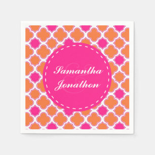 Serviette En Papier Motif Quatrefoil rose et Mariage orange