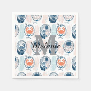 Serviette En Papier Motif rayé bleu orange crabe marin