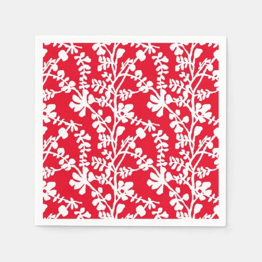 Serviette En Papier Motif répété Floral Rouge Et Blanc (Devant)