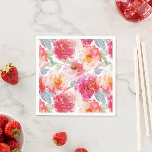 Serviette En Papier Motif rose Aquarelle Peony (En situation)