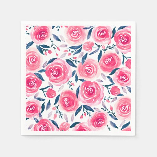 Serviette En Papier Motif Rose d'aquarelle rose (Devant)