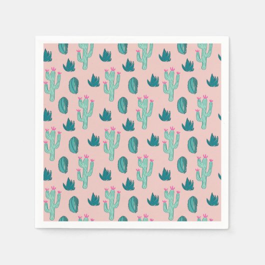 Serviette En Papier Motif rose et vert mignon Cactus (Devant)