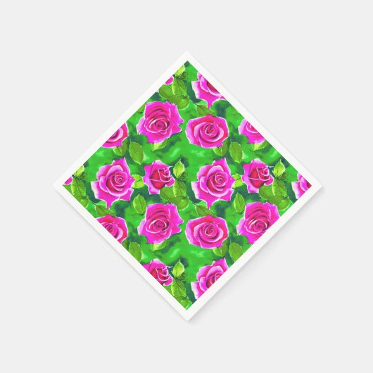 Serviette En Papier Motif Rose Fuchsia Pink (Coin)