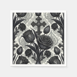 Serviette En Papier Motif Rose Gothique Foncé (2)