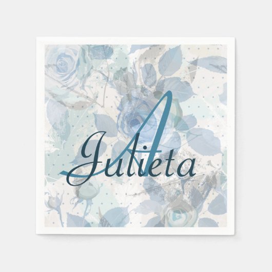 Serviette En Papier Motif Rose Monogramme (Devant)