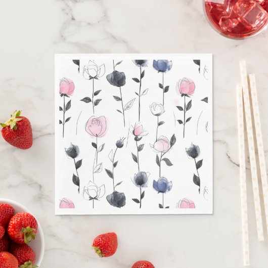 Serviette En Papier Motif rose noir moderne (En situation)
