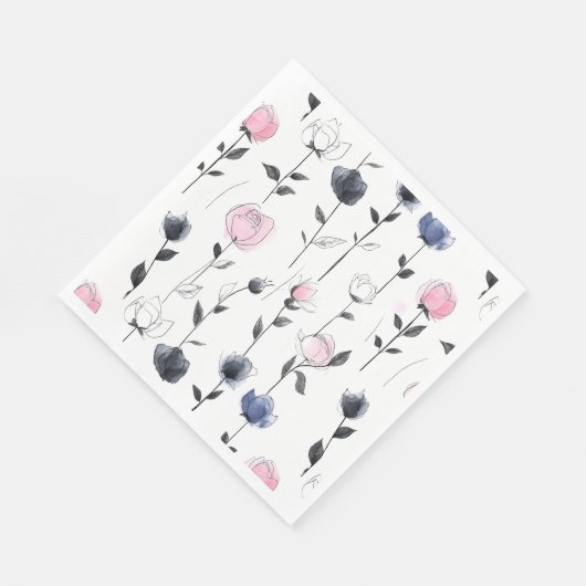 Serviette En Papier Motif rose noir moderne (Coin)