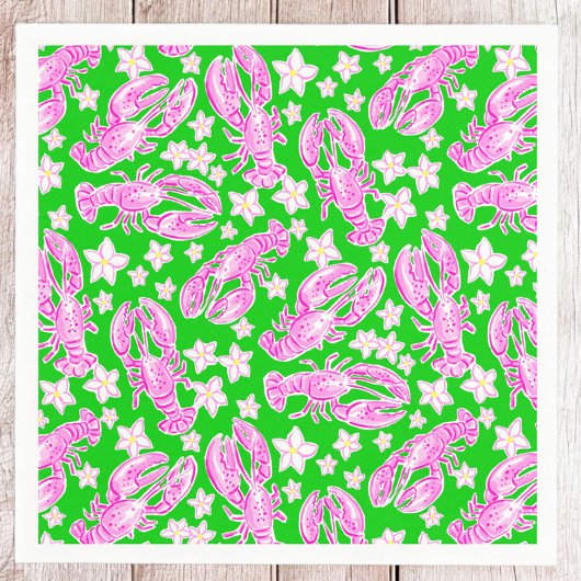 Serviette En Papier Motif Rose Vert Homard Prépa