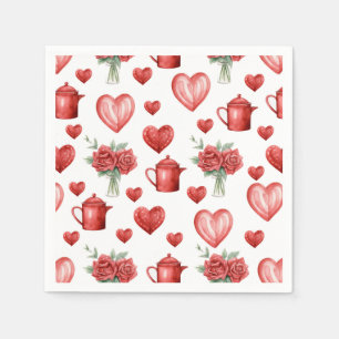 Serviette En Papier motif rouge avec coeur pour la Saint-Valentin