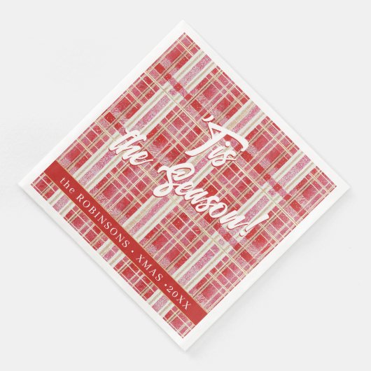 Serviette En Papier Motif rouge Gold Plaid N° 2 ID1009 (Coin)