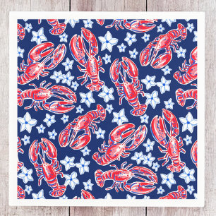 Serviette En Papier Motif Rouge Navy Fleur de Homard Prépa
