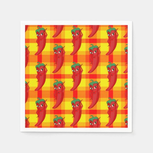 Serviette En Papier Motif rouge Pepper Diva orange jaune Plaid (Devant)
