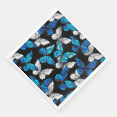 Serviette En Papier Motif sans couleur foncée avec papillons bleus Mor (Coin)