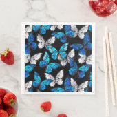 Serviette En Papier Motif sans couleur foncée avec papillons bleus Mor (En situation)