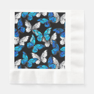Serviette En Papier Motif sans couleur foncée avec papillons bleus Mor