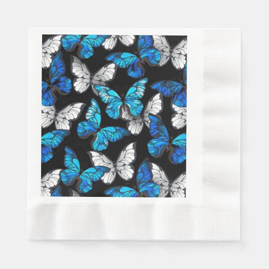 Serviette En Papier Motif sans couleur foncée avec papillons bleus Mor (Devant)