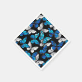 Serviette En Papier Motif sans couleur foncée avec papillons bleus Mor (Coin)