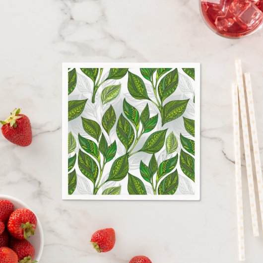 Serviette En Papier Motif sans couture avec feuilles de thé vert (En situation)