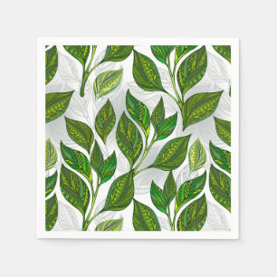 Serviette En Papier Motif sans couture avec feuilles de thé vert