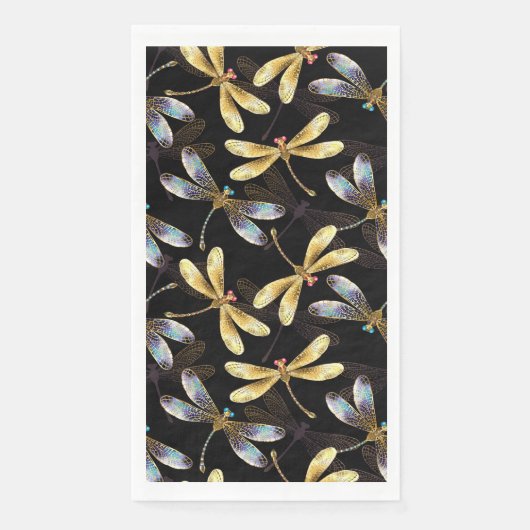 Serviette En Papier Motif sans couture avec libellules d'or (Devant)