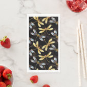 Serviette En Papier Motif sans couture avec libellules d'or (En situation)