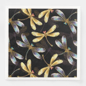 Serviette En Papier Motif sans couture avec libellules d'or (Devant)