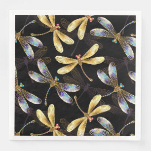 Serviette En Papier Motif sans couture avec libellules d'or