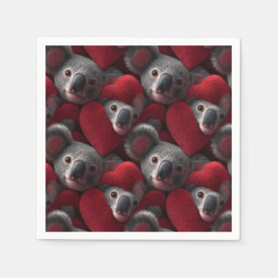 Serviette En Papier Motif sans couture de koala mignon et de cœur roug