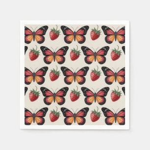 Serviette En Papier Motif sans couture de papillons et de fraises