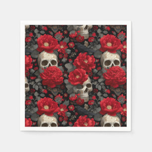 Serviette En Papier Motif sans couture floral de corbeau et de crâne g