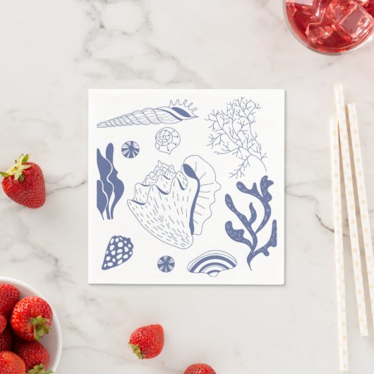 Serviette En Papier Motif sans joint avec coquillages (En situation)