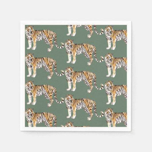 Serviette En Papier Motif sauvage des tigres d'aquarelle tropicale mod (Devant)