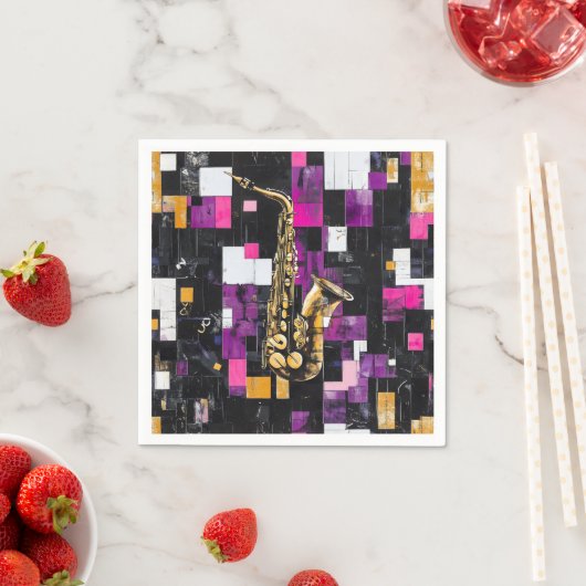 Serviette En Papier Motif saxophone moderne (En situation)