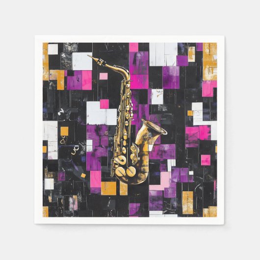 Serviette En Papier Motif saxophone moderne (Devant)
