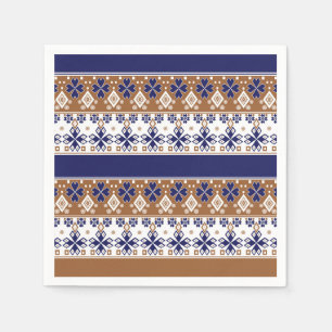 Serviette En Papier Motif scandinave rayé brun bleu