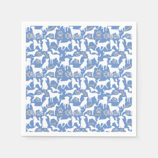 Serviette En Papier Motif silhouette de chien.Blanc.03 Fond bleu clair (Devant)