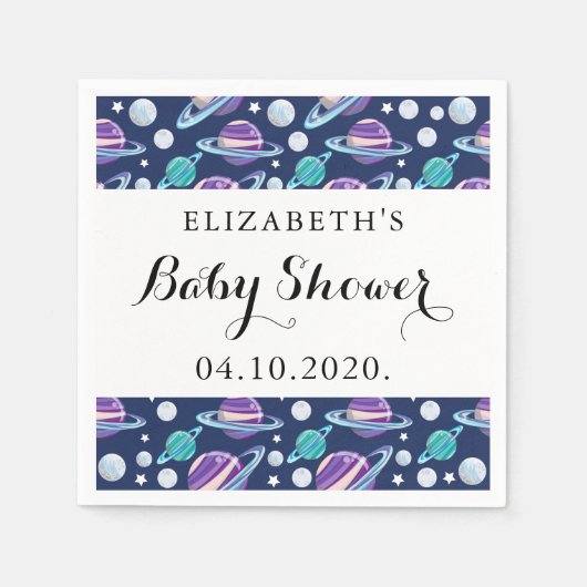 Serviette En Papier Motif spatial, Planètes, Étoiles, Galaxie, Baby sh (Devant)