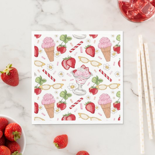 Serviette En Papier Motif Sundae fraise (En situation)