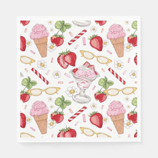 Serviette En Papier Motif Sundae fraise (Devant)