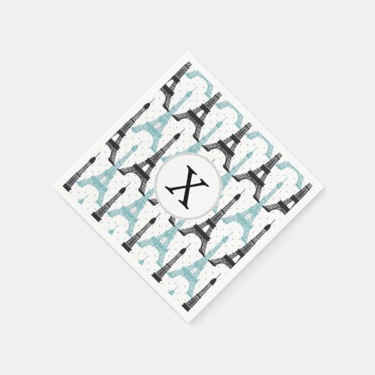 Serviette En Papier Motif tour Monogram Aqua Chic Eiffel (Coin)