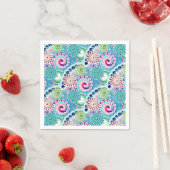 Serviette En Papier Motif tourbillon fractal, turquoise, rose, multi (En situation)