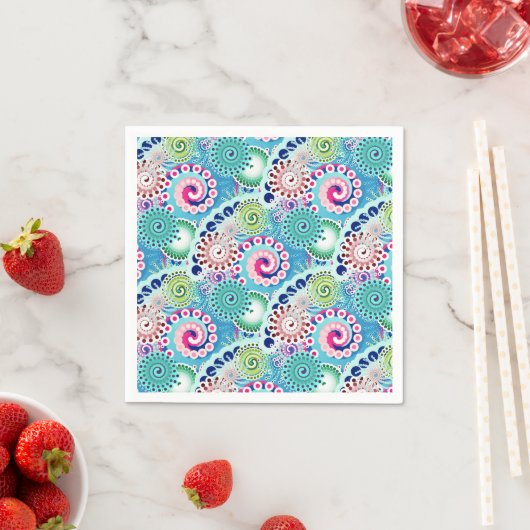 Serviette En Papier Motif tourbillon fractal, turquoise, rose, multi (En situation)