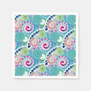 Serviette En Papier Motif tourbillon fractal, turquoise, rose, multi