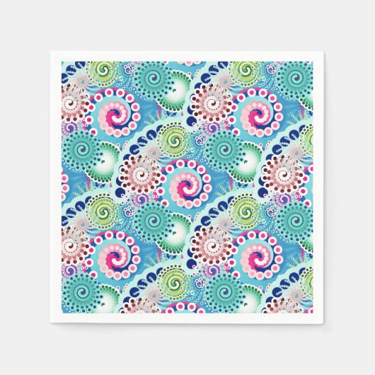 Serviette En Papier Motif tourbillon fractal, turquoise, rose, multi (Devant)