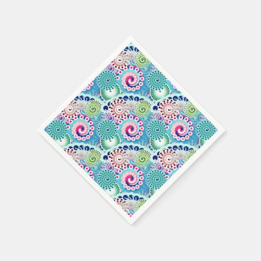 Serviette En Papier Motif tourbillon fractal, turquoise, rose, multi (Coin)