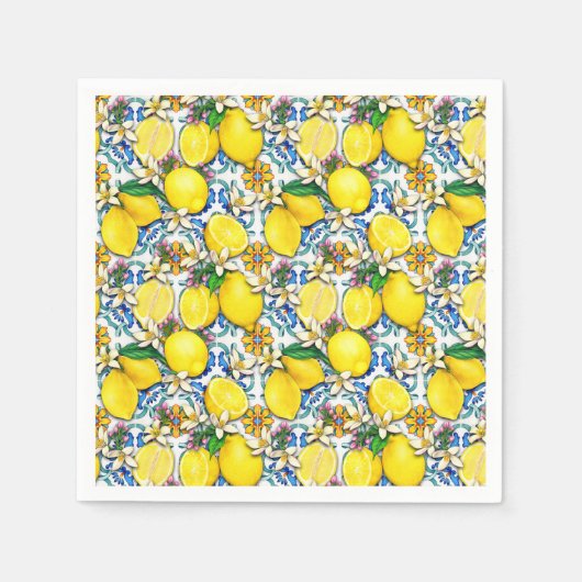 Serviette En Papier Motif traditionnel méditerranéen aux citrons (Devant)