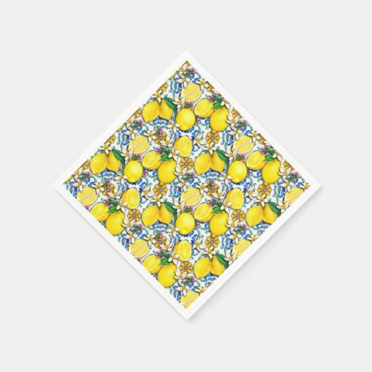 Serviette En Papier Motif traditionnel méditerranéen aux citrons (Coin)