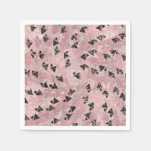 Serviette En Papier Motif Triangles Rose Poudrée Or et Noir