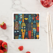 Serviette En Papier Motif tribal africain avec idoles. (En situation)
